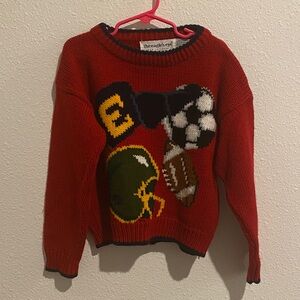 The Eagle's Eye Red Knit Children's Sweater with Navy Trim